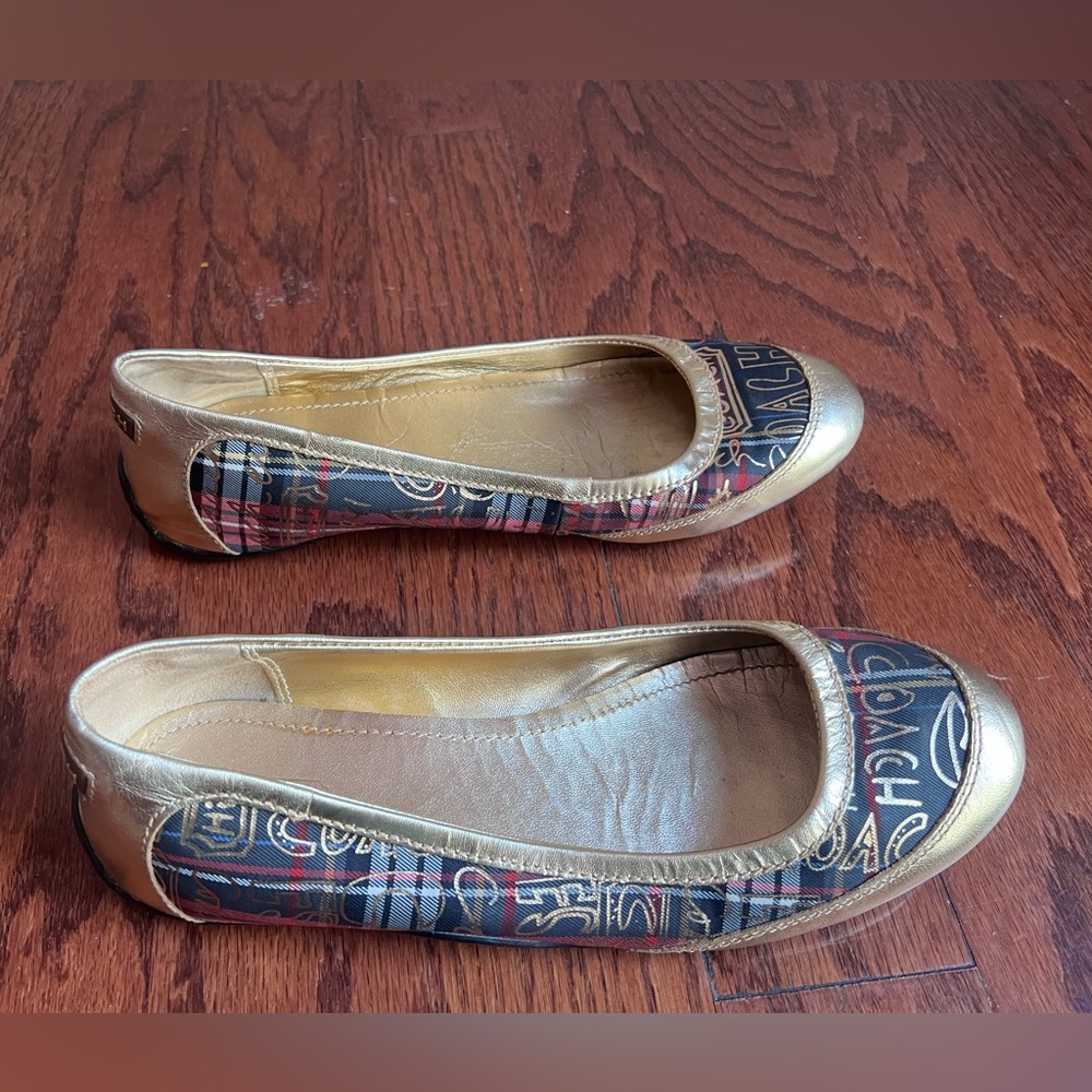 Coach Gold and Navy Patterned Women's Ballet Flats - Picture 2 of 5